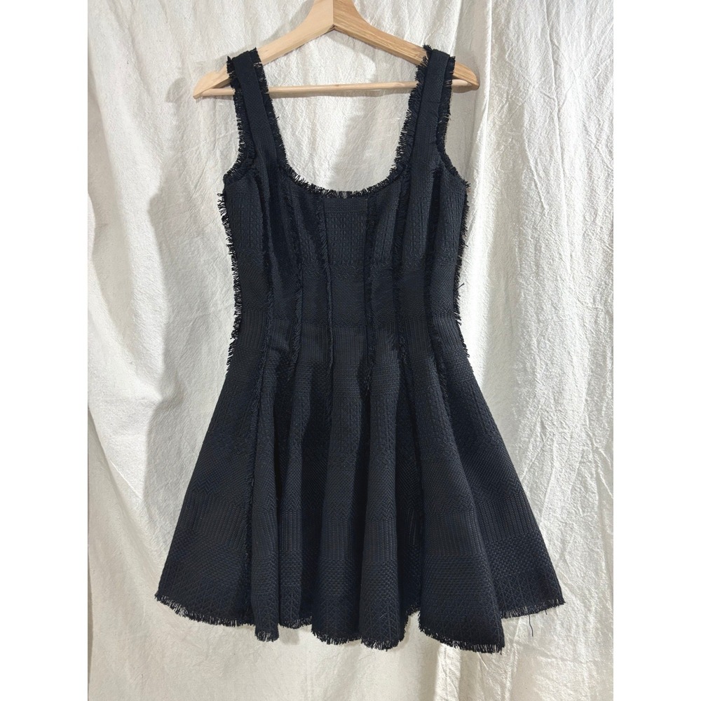 Antonio Melani Black Tweed Fringe Fit and Flare Mini Dress Size 2